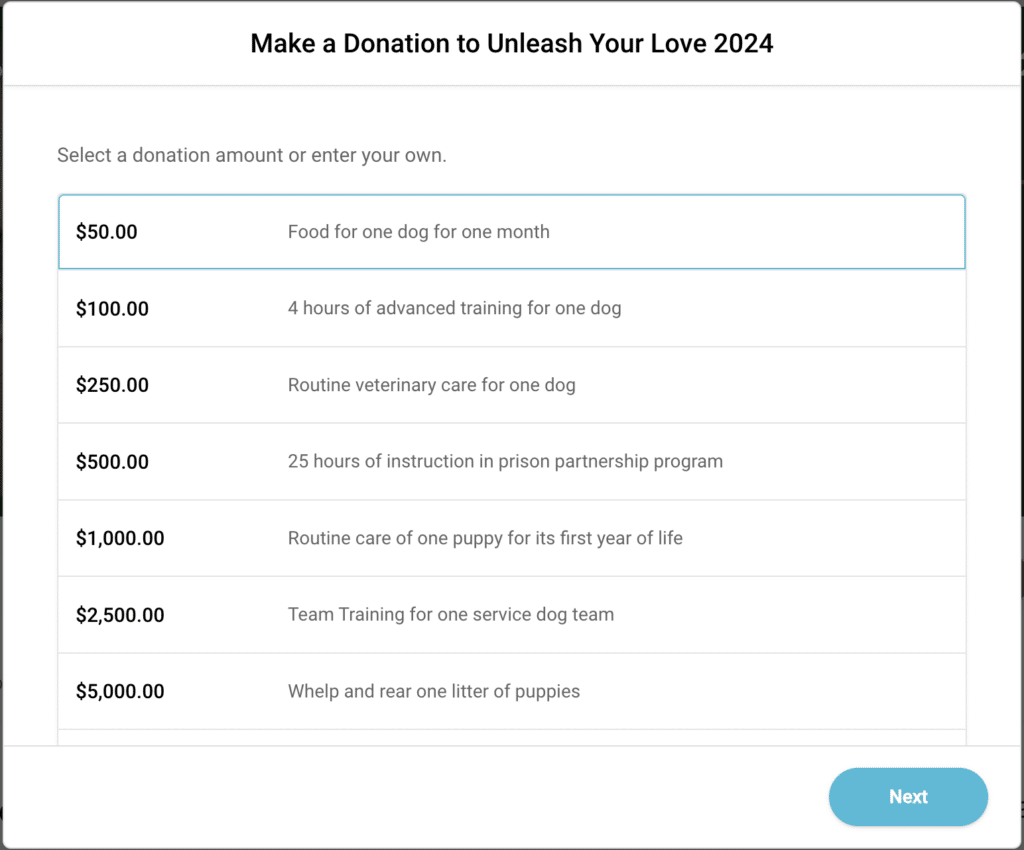 promote matching gift with donation tiers