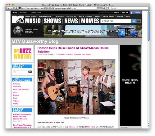 Hanson Helps Raise Funds At SXSW4Japan Online Telethon » MTV Buzzworthy Blog