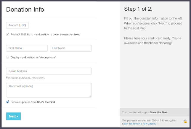 Mobile Donation Form - Desktop View