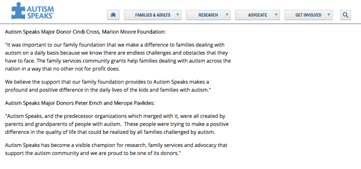 Autism Speaks Donor Testimony