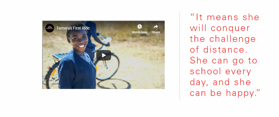 A video of Tamara riding her bike shows donors what their gifts accomplish.