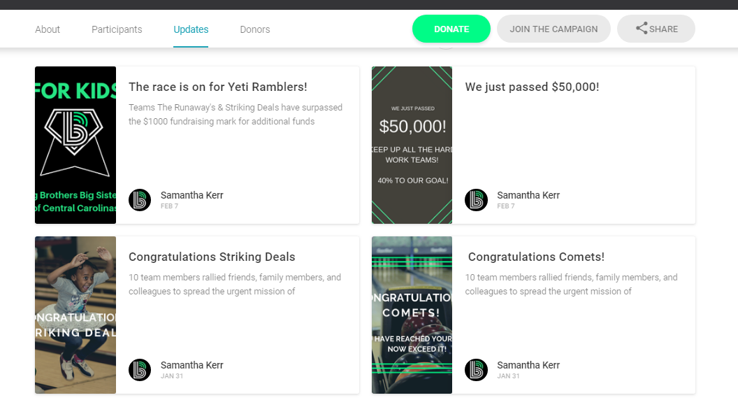 BBBS uses CauseVox's update tools to rally the bowl-a-thon community