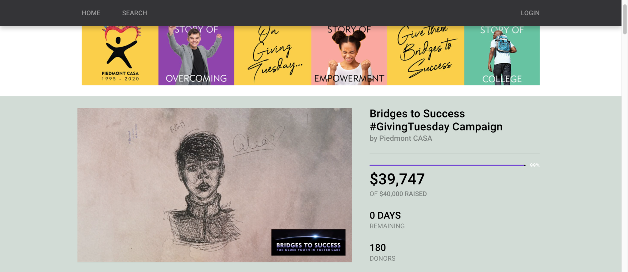 Screenshot of the Bridges to Success #GivingTuesday Campaign