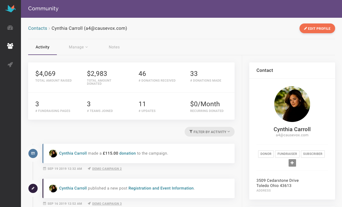 causevox-fundraising-crm-dashboard