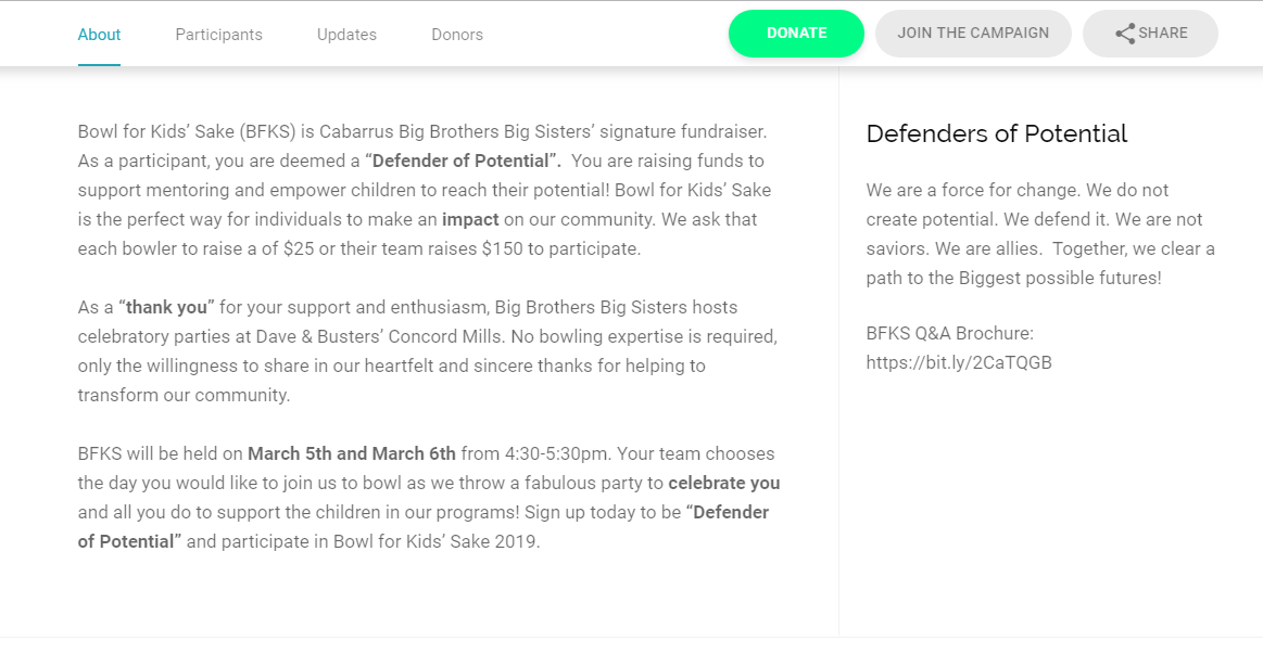 BBBS centers the donor in their bowl-a-thon