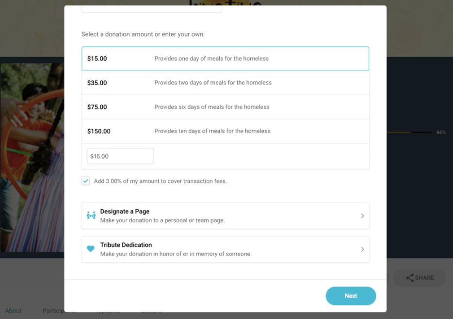 CauseVox donation tiers