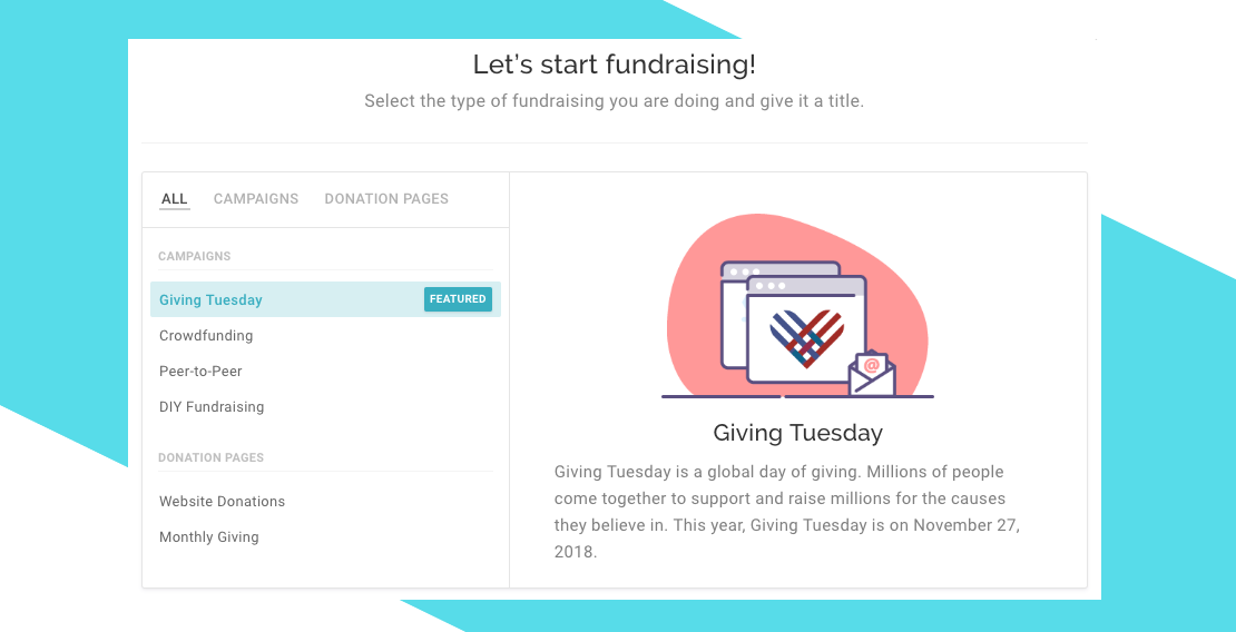 Fundraising template selector