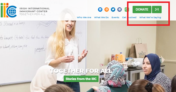 IIIC Website with a large green donate button in the navigation, highlighted.