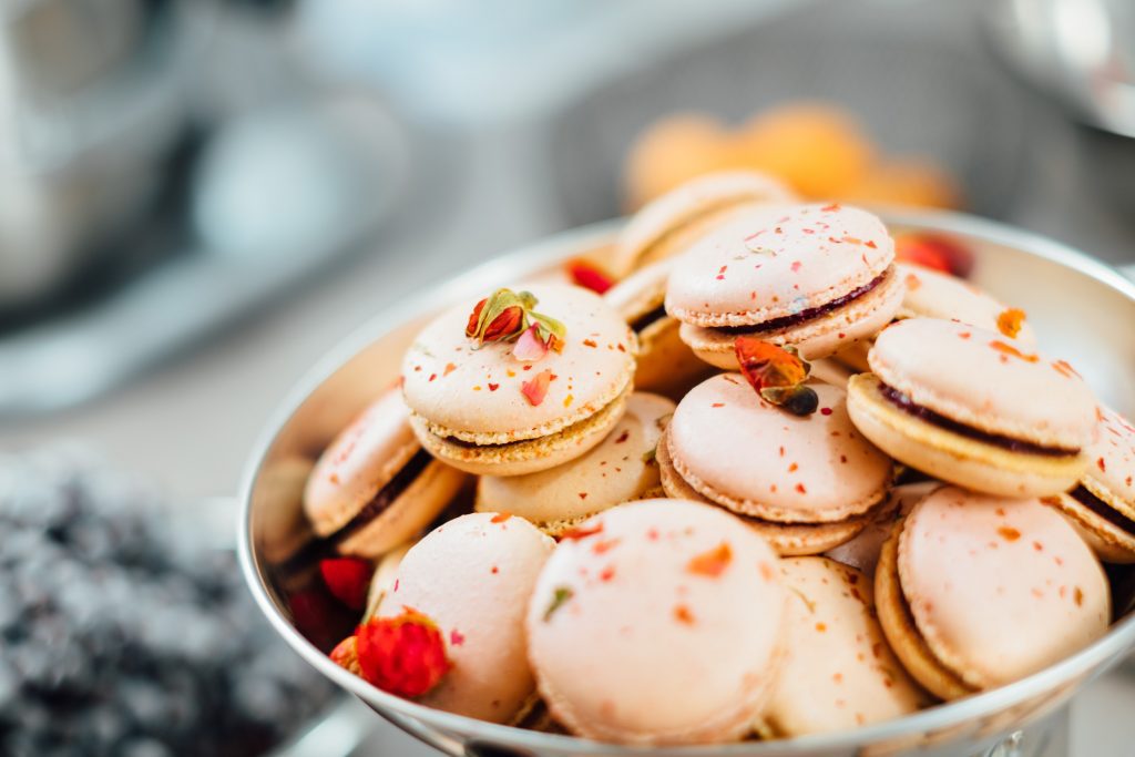 Close up of a beautiful bowl of macarons