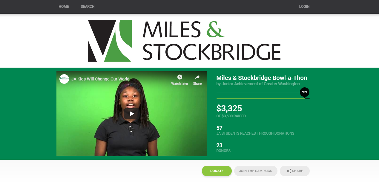 JA runs their bowl-a-thon on CauseVox with branded fundraising pages