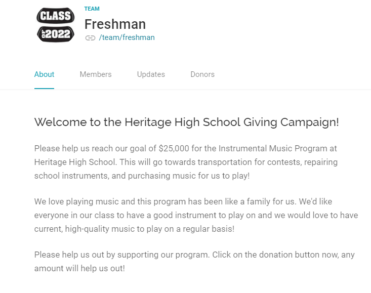 A student's fundraising appeal on CauseVox