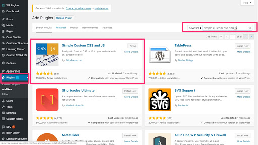 Selection of plugins on WordPress