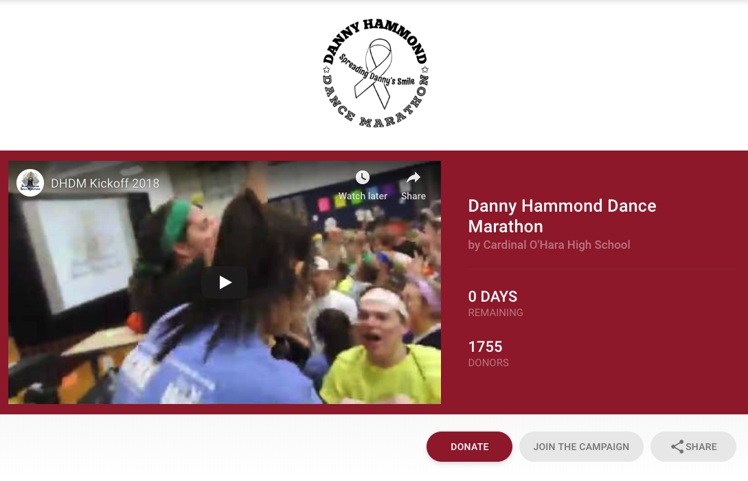O'Hara's dance marathon school fundraising page