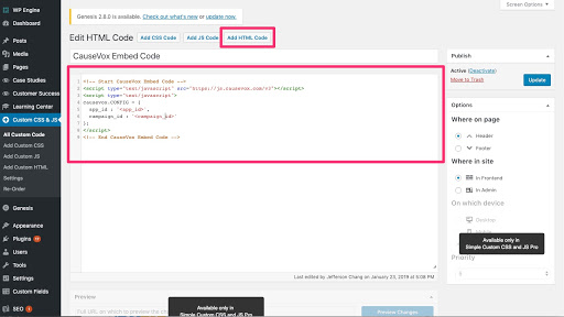 Add html code button highlighted