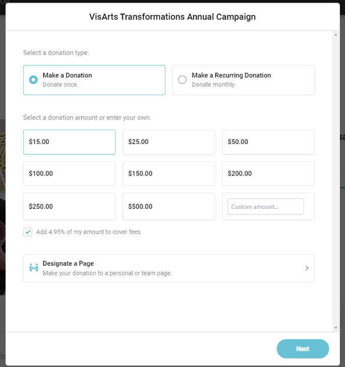 VisArts Transformations Annual Campaign Donation Form