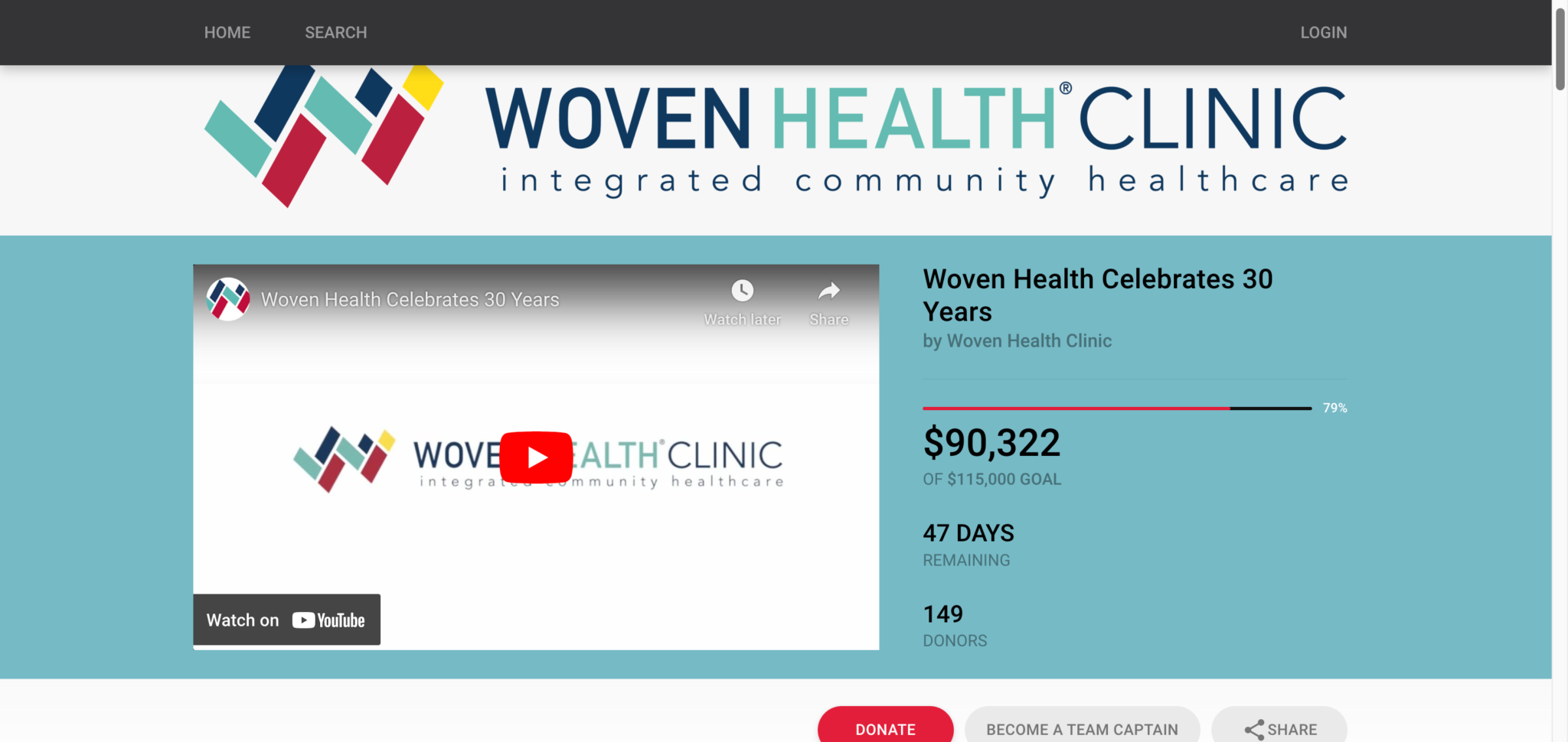 Screenshot of the Woven Health Clinic gala celebrating 30 years